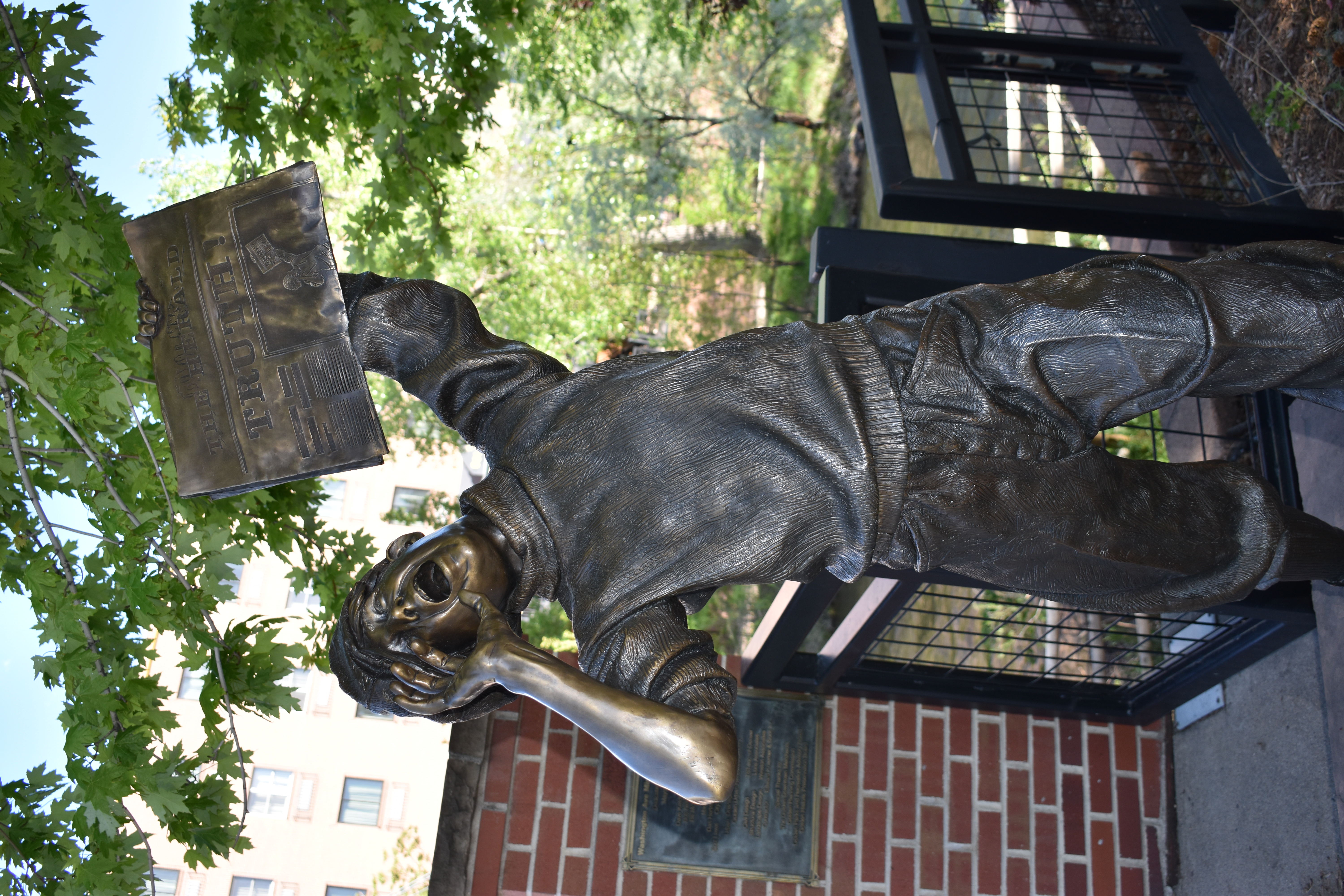 The Newsboy, one of the sculptures along Clear Creek in Golden, welcomes NFPW to Golden as he hawks The Transcript, which was founded in Golden in 1866 and is still published today. Photo by Sandy Michel Nance